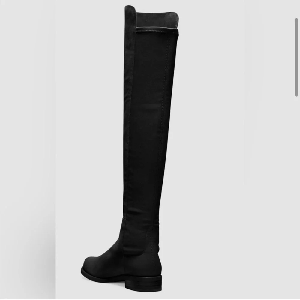 New Stuart Weitzman 5050 Suede Riding Boots Knee High Black Low Heel Sz 5.5